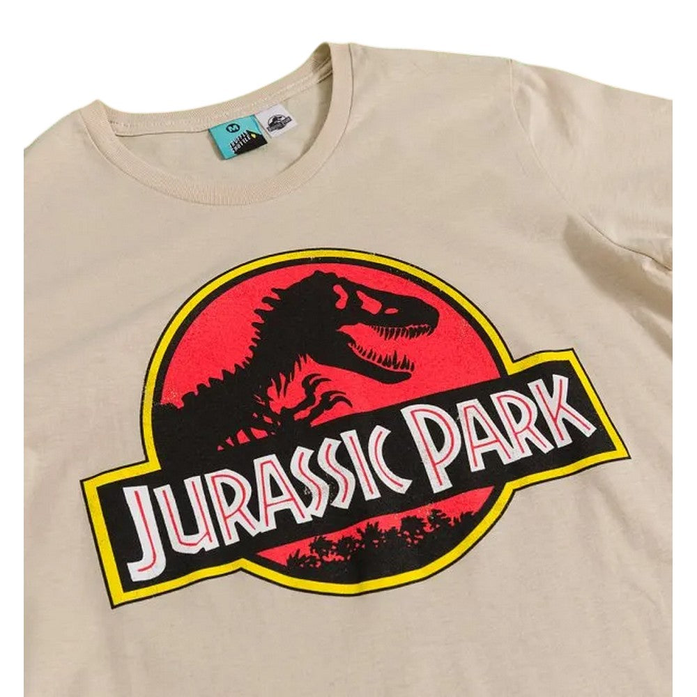 Beige - Side - Jurassic Park Womens-Ladies Classic Logo Fitted T-Shirt