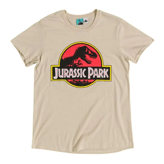 Beige - Front - Jurassic Park Womens-Ladies Classic Logo Fitted T-Shirt