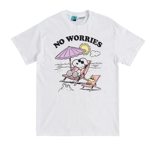 White-Off White - Front - Peanuts Unisex Adult No Worries Snoopy Beach T-Shirt