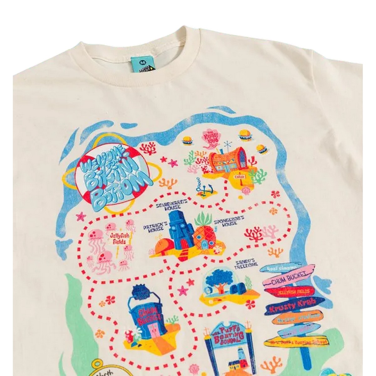 Beige - Side - SpongeBob SquarePants Unisex Adult Bikini Bottom Map T-Shirt