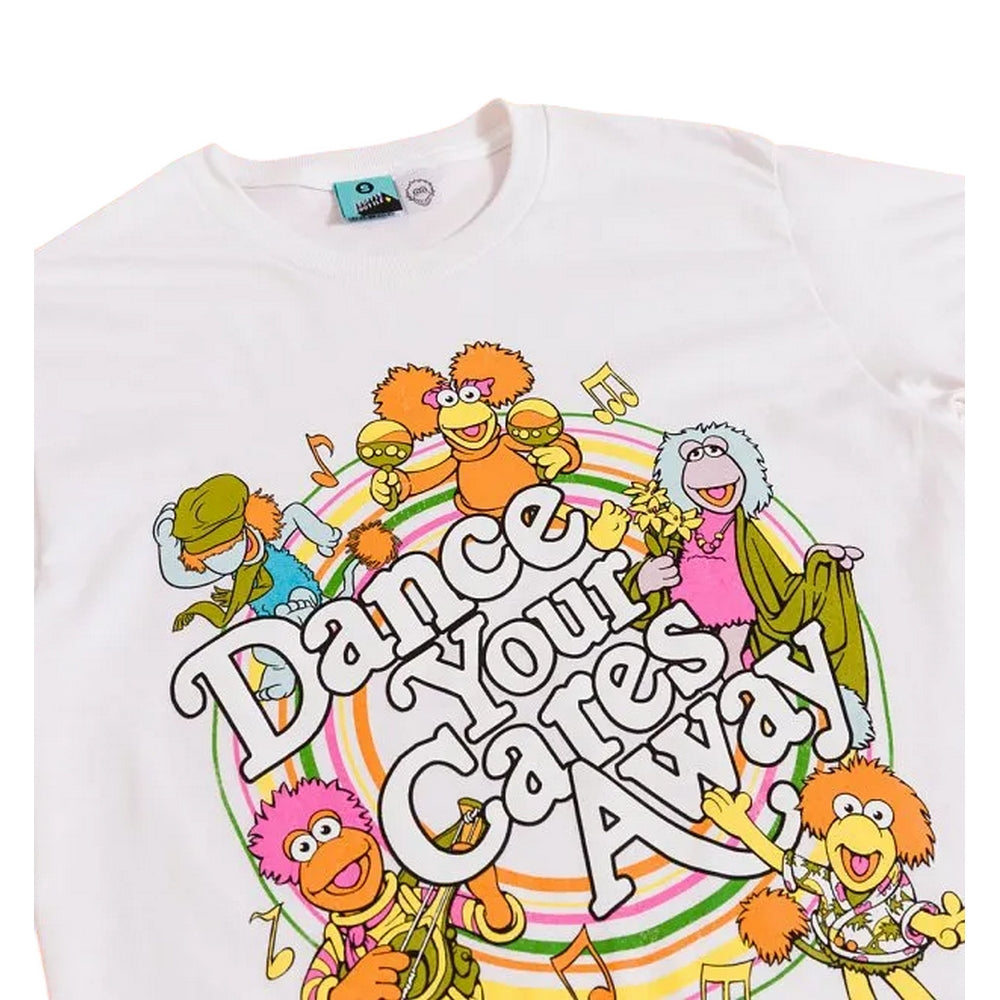White - Side - Fraggle Rock Unisex Adult Dance Your Cares Away Swirl T-Shirt