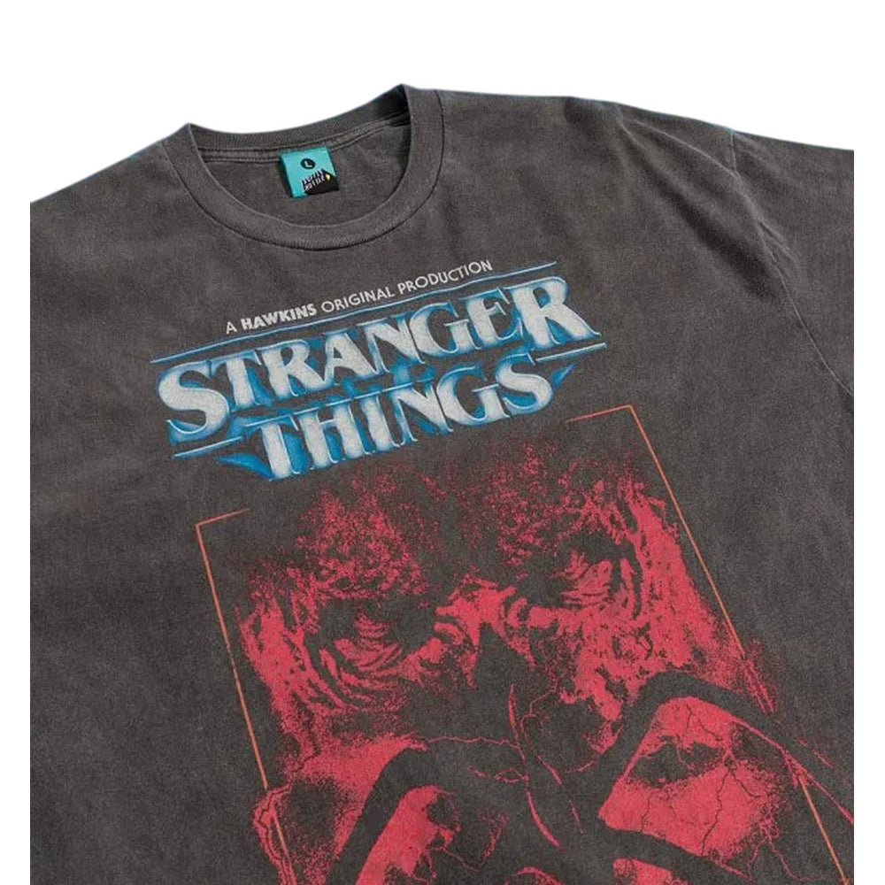 Black - Side - Stranger Things Unisex Adult One Last Strange Adventure Vintage Wash T-Shirt
