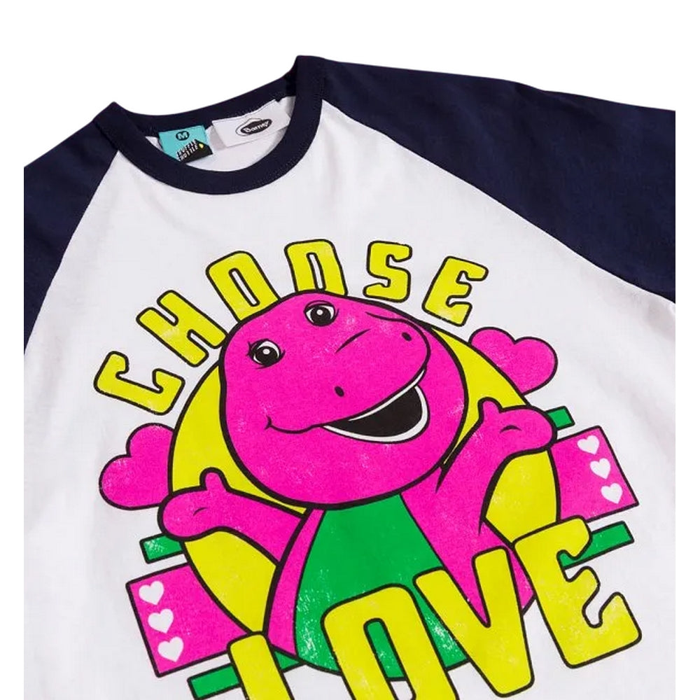 White-Navy - Side - Barney Unisex Adult Chose Love Long-Sleeved Baseball T-Shirt