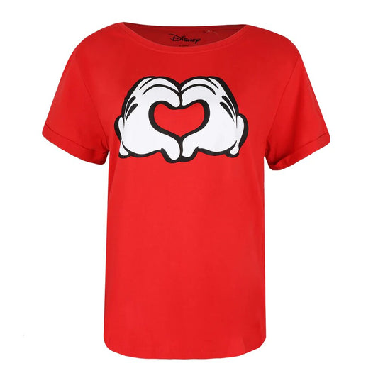 Red - Front - Disney Womens-Ladies Love Hands Mickey Mouse T-Shirt