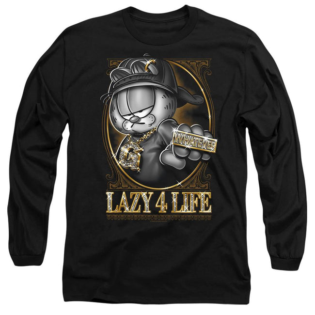 Black - Side - Garfield Unisex Adult Lazy 4 Life T-Shirt