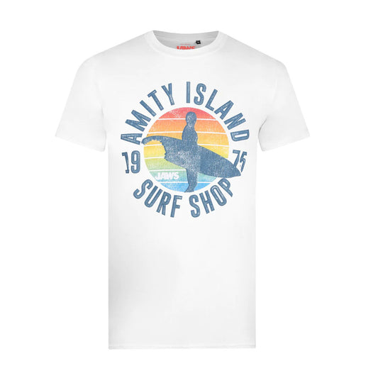 White - Front - Jaws Mens Amity Surf Shop T-Shirt
