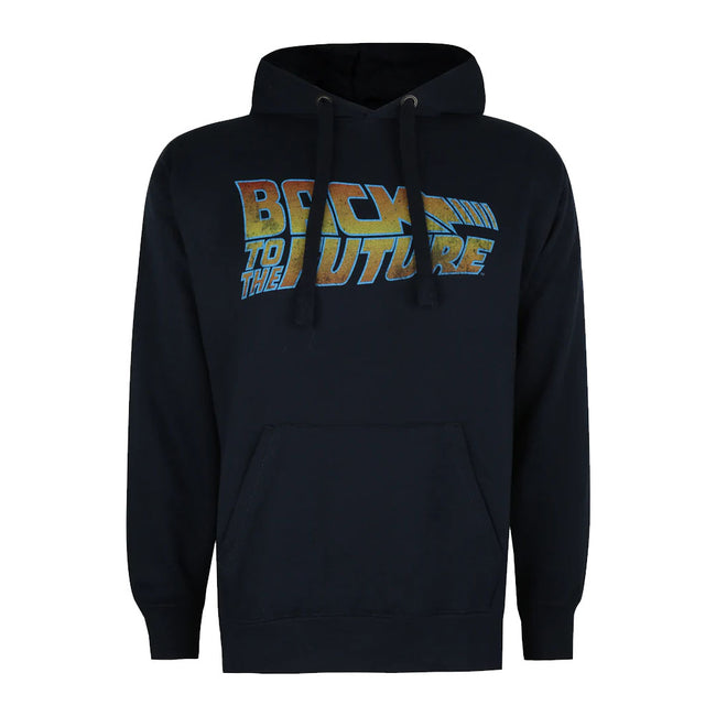 Navy - Front - Back To The Future Mens Logo Hoodie
