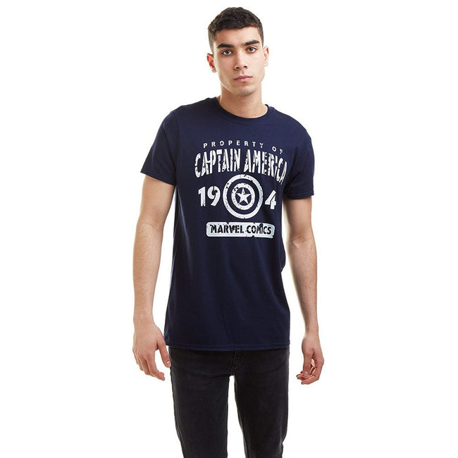 Navy-White - Side - Marvel Mens Property Of Captain America T-Shirt
