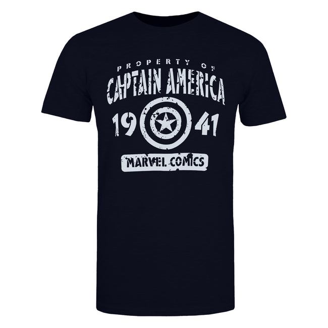 Navy-White - Front - Marvel Mens Property Of Captain America T-Shirt