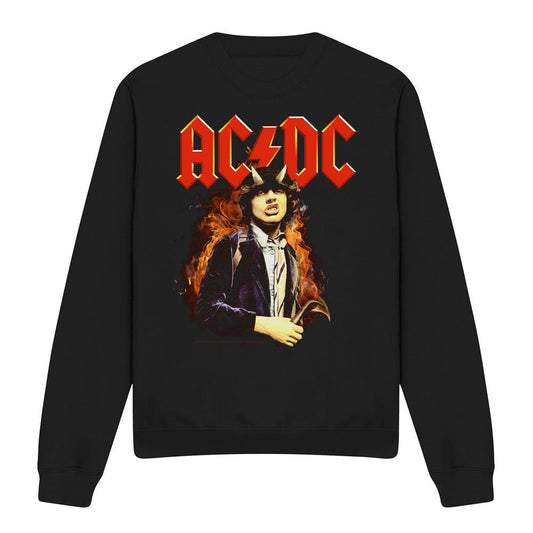 Black - Front - AC-DC Unisex Adult Fire And Horns Sweatshirt