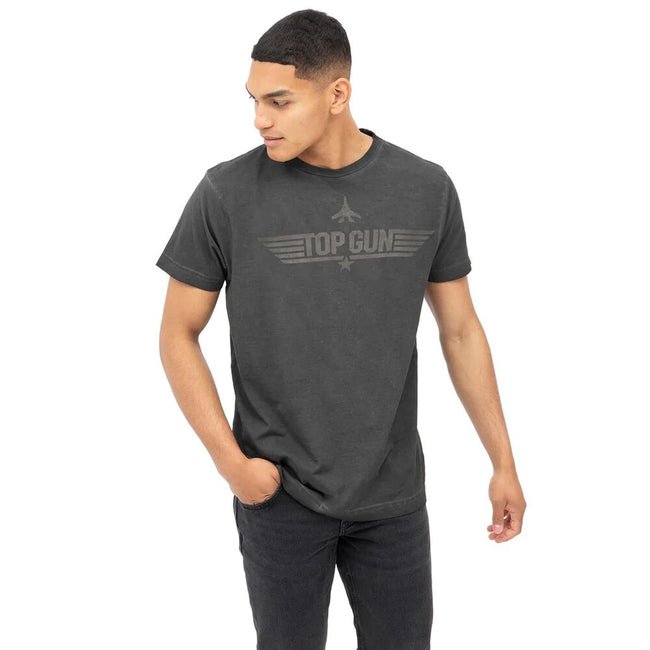Vintage Black - Side - Top Gun Mens Monochrome Cotton T-Shirt