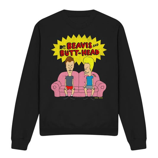 Black - Front - Beavis & Butthead Unisex Adult Couch OG Logo Sweatshirt