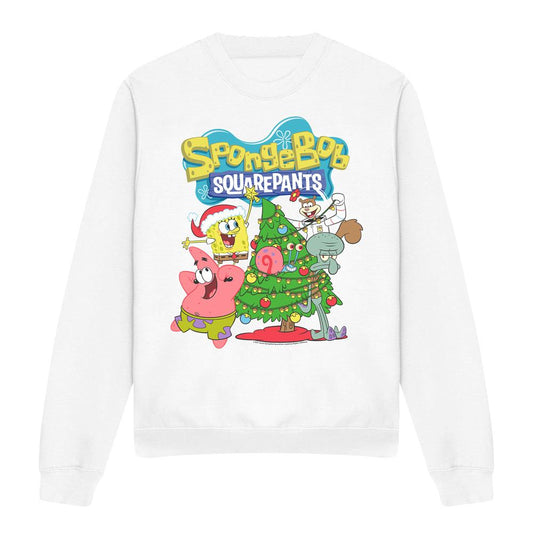 White - Front - SpongeBob SquarePants Unisex Adult Christmas Tree Sweatshirt