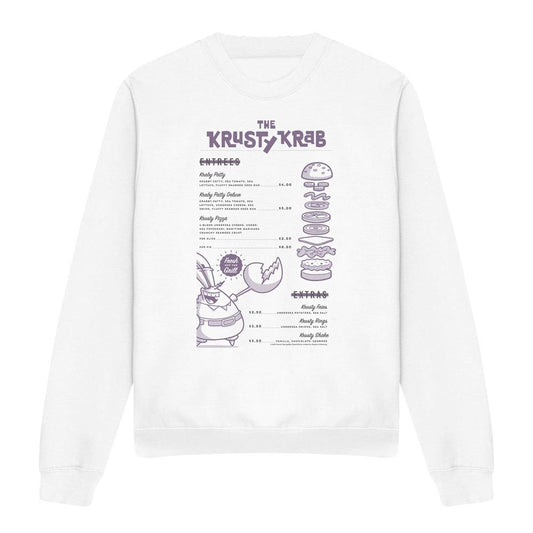 White - Front - SpongeBob SquarePants Unisex Adult Krusty Krab Menu Sweatshirt