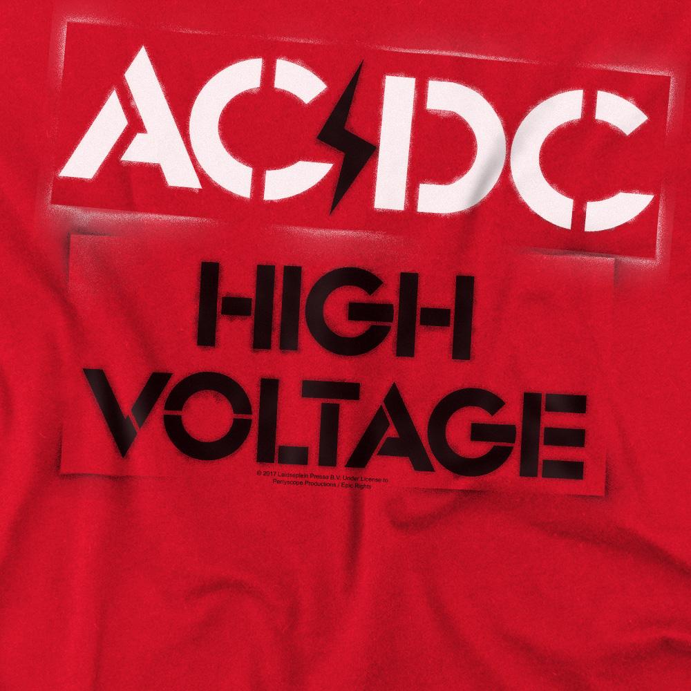 Red - Pack Shot - AC-DC Mens High Voltage Stencil T-Shirt