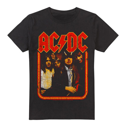 Black - Front - AC-DC Mens Group Distressed T-Shirt
