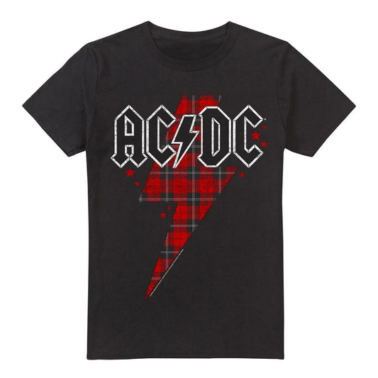 Black - Front - AC-DC Mens Plaid Bolt T-Shirt