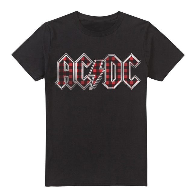 Black - Front - AC-DC Mens Plaid Logo T-Shirt