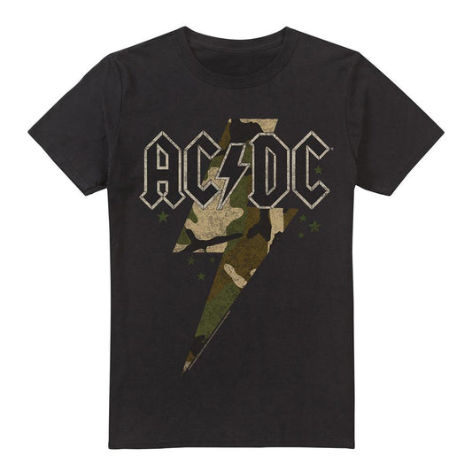 Black - Front - AC-DC Mens Camo Bolt T-Shirt