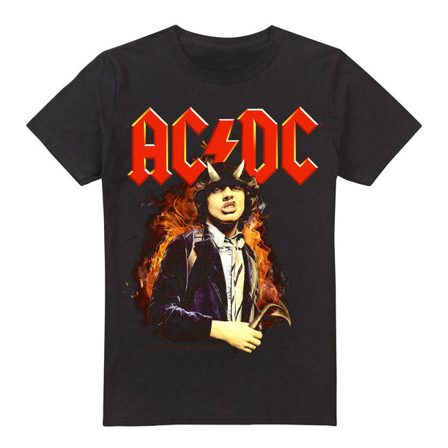 Black - Front - AC-DC Mens Fire And Horns T-Shirt