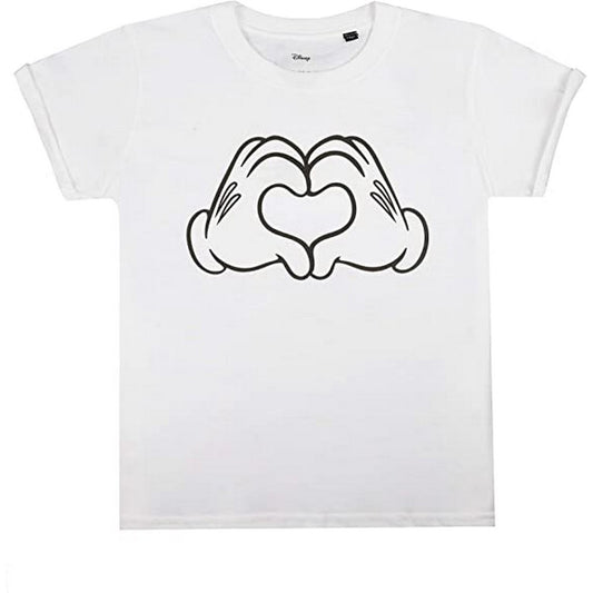 White - Front - Disney Girls Love Hands Mickey Mouse T-Shirt