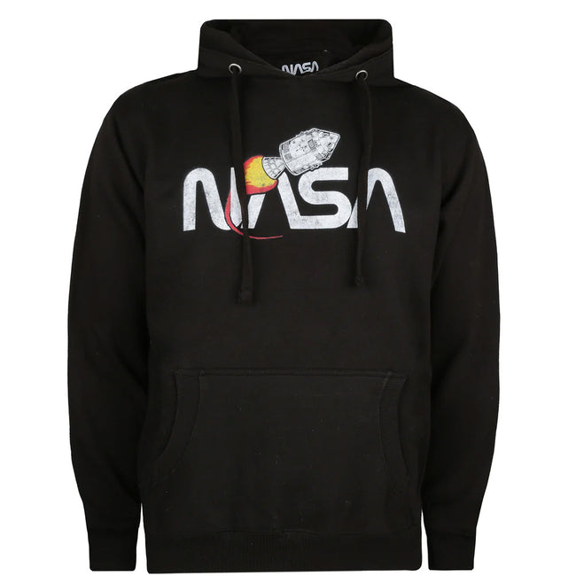 Black-White - Front - NASA Mens Vintage Rocket Pullover Hoodie