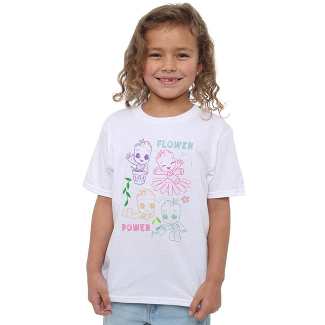 White - Side - Guardians Of The Galaxy Childrens-Kids Flower Power Groot Sketch T-Shirt