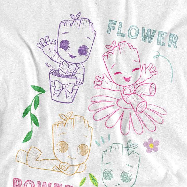 White - Pack Shot - Guardians Of The Galaxy Childrens-Kids Flower Power Groot Sketch T-Shirt