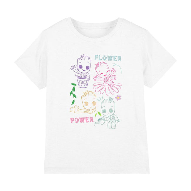 White - Front - Guardians Of The Galaxy Childrens-Kids Flower Power Groot Sketch T-Shirt