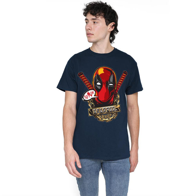 Navy - Side - Deadpool Mens Gangster T-Shirt