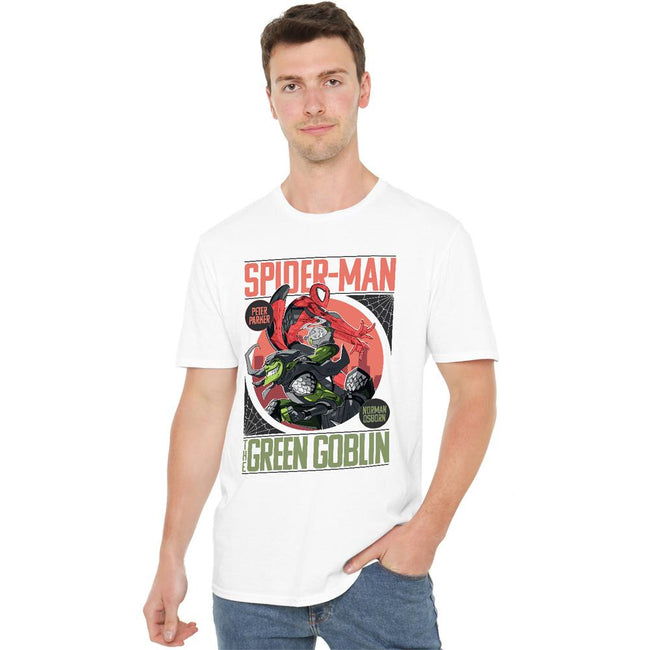 White - Side - Spider-Man Mens Vs Green Goblin T-Shirt