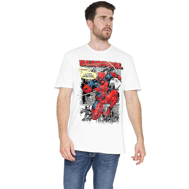 White - Side - Deadpool Mens Comic Strip T-Shirt