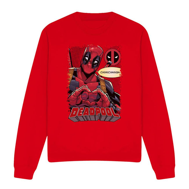 Red - Front - Deadpool Unisex Adult Chimichanga Heart Sweatshirt
