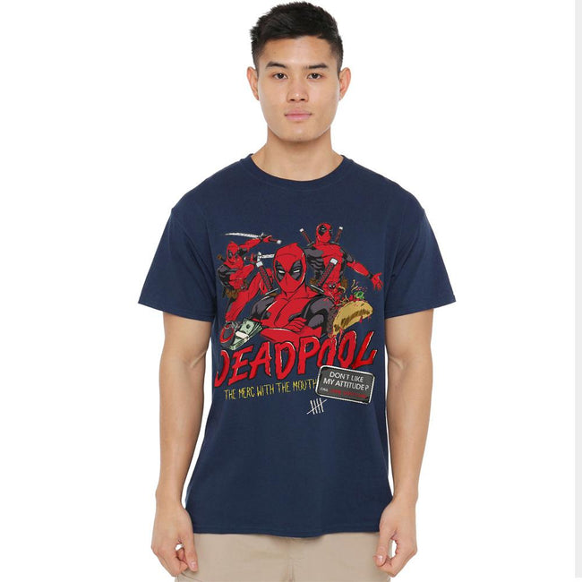 Navy - Side - Deadpool Mens Attitude T-Shirt