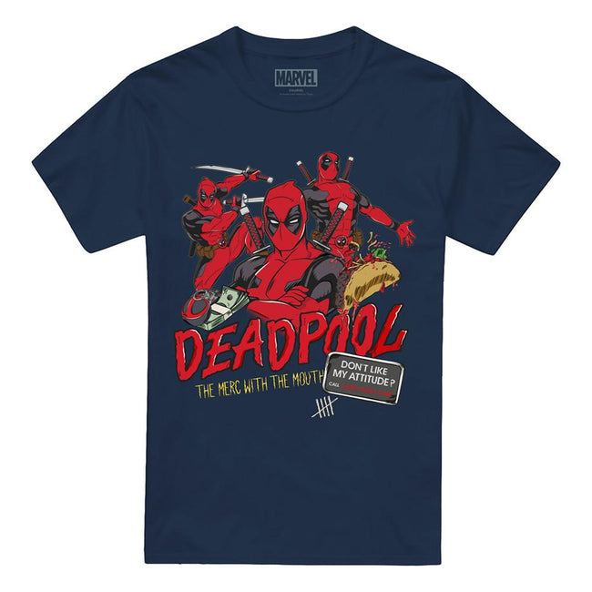 Navy - Front - Deadpool Mens Attitude T-Shirt