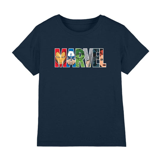 Navy - Front - Marvel Childrens-Kids Character Faces T-Shirt