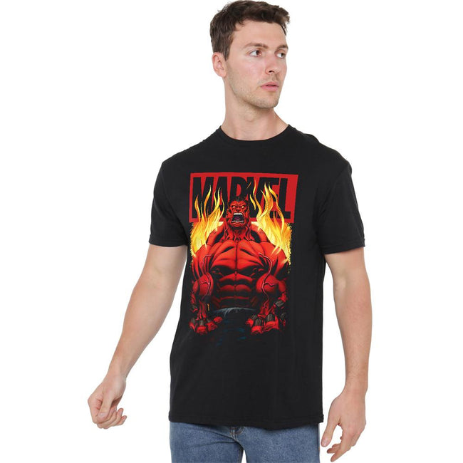 Black - Lifestyle - Marvel Mens Red Hulk Fire T-Shirt