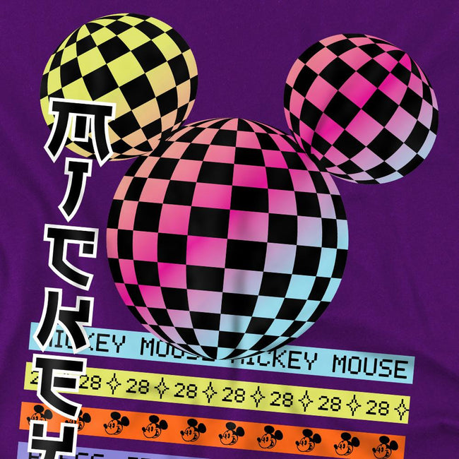 Purple - Side - Mickey Mouse Childrens-Kids Press Start Checkerboard Gradient Logo T-Shirt