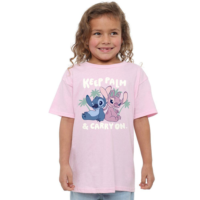 Light Pink - Lifestyle - Lilo & Stitch Childrens-Kids Keep Palm Stitch & Angel T-Shirt