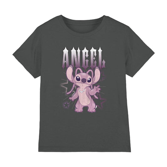 Charcoal - Front - Lilo & Stitch Childrens-Kids Angel T-Shirt