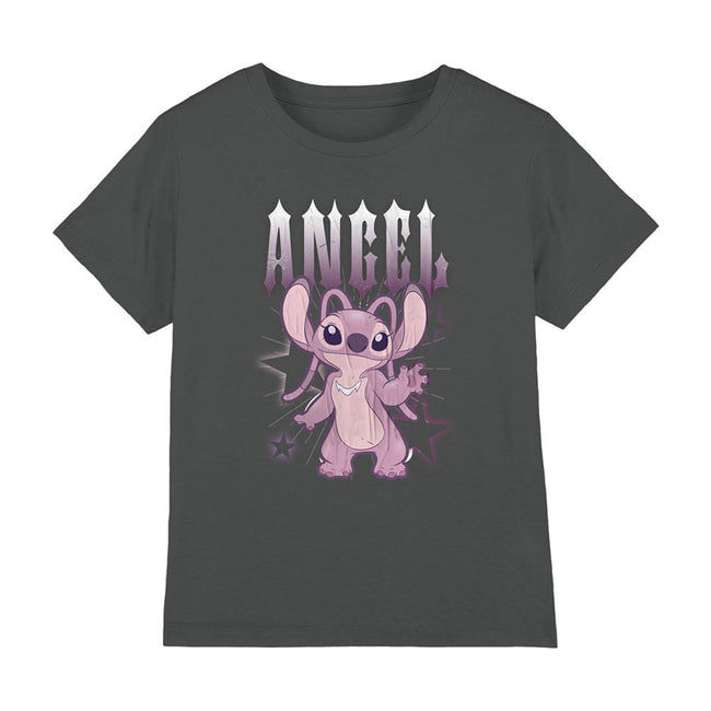 Charcoal - Front - Lilo & Stitch Childrens-Kids Angel T-Shirt