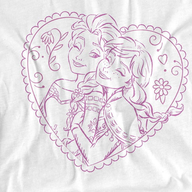 White - Side - Frozen Childrens-Kids Anna And Elsa Heart T-Shirt