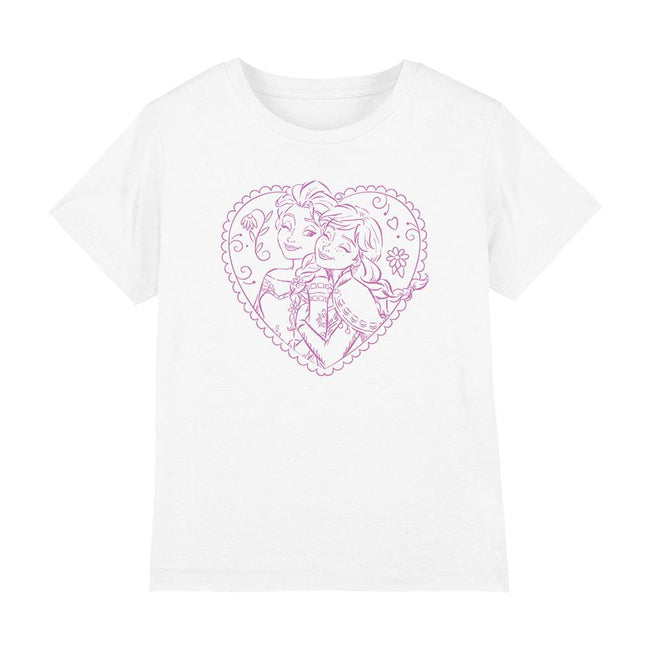 White - Front - Frozen Childrens-Kids Anna And Elsa Heart T-Shirt