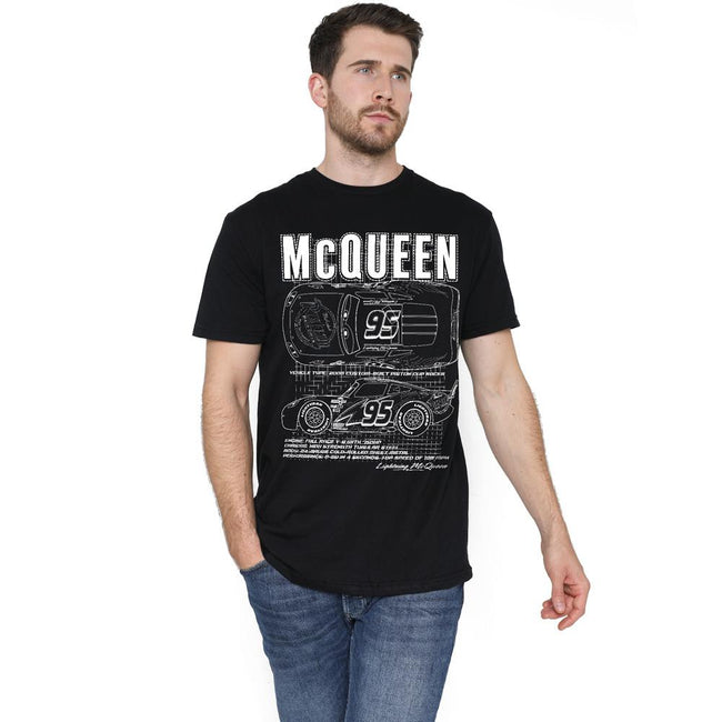 Black - Side - Cars Mens Lightning McQueen Outline T-Shirt