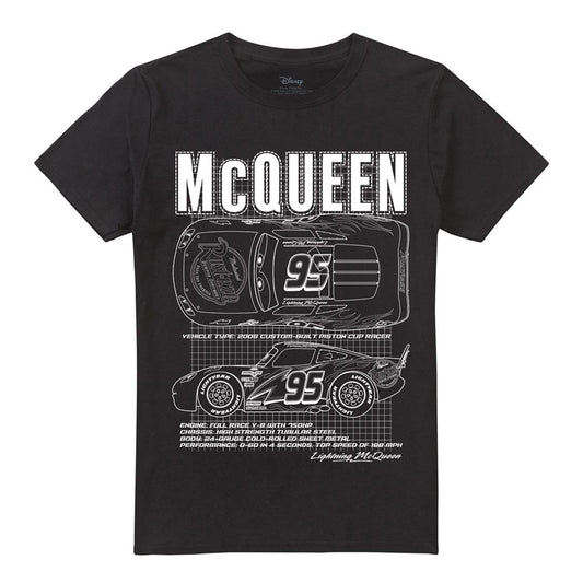 Black - Front - Cars Mens Lightning McQueen Outline T-Shirt