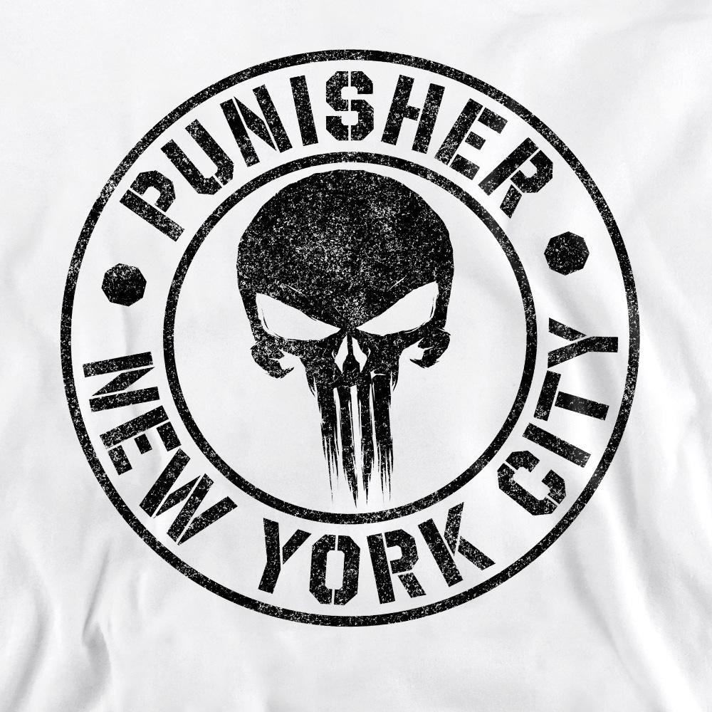 White - Pack Shot - The Punisher Unisex Adult NYC Logo Sweatshirt
