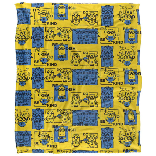 White - Front - Minions Positivity Squares Blanket