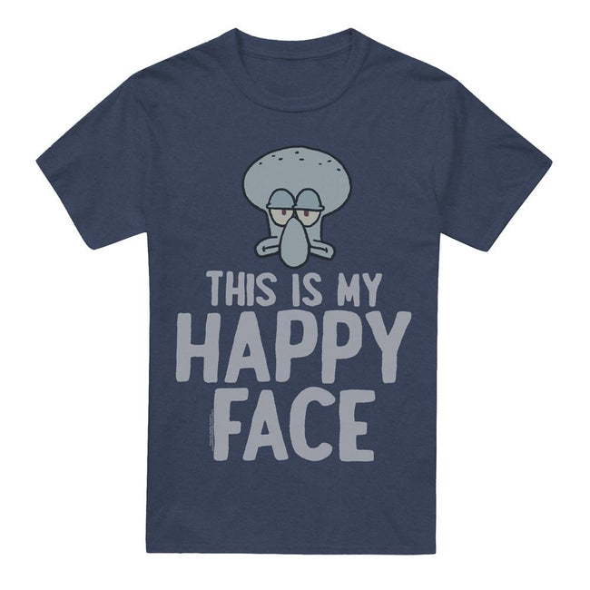 Navy - Front - SpongeBob SquarePants Unisex Adult Happy Face T-Shirt