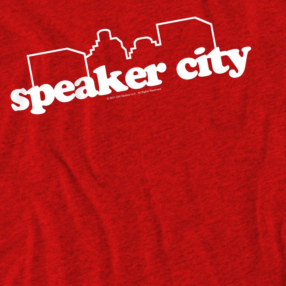 Red - Pack Shot - Old School Unisex Adult Speaker City Logo T-Shirt