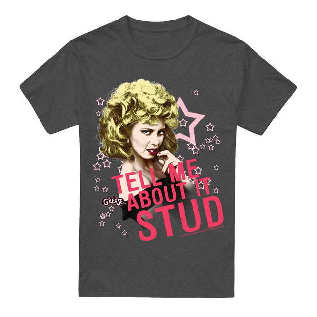 Charcoal - Front - Grease Unisex Adult Tell Me About It Stud T-Shirt